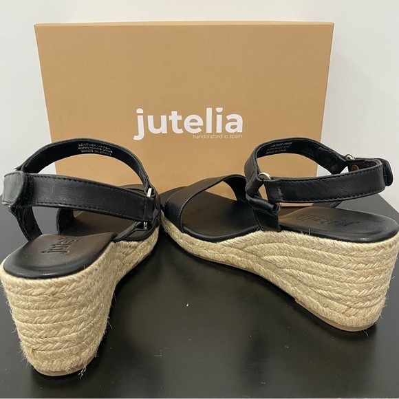 Jutelia Women's Leather Espadrilles Raffia Braided
Wedge Black Size 7.5 - Picture 3 of 5